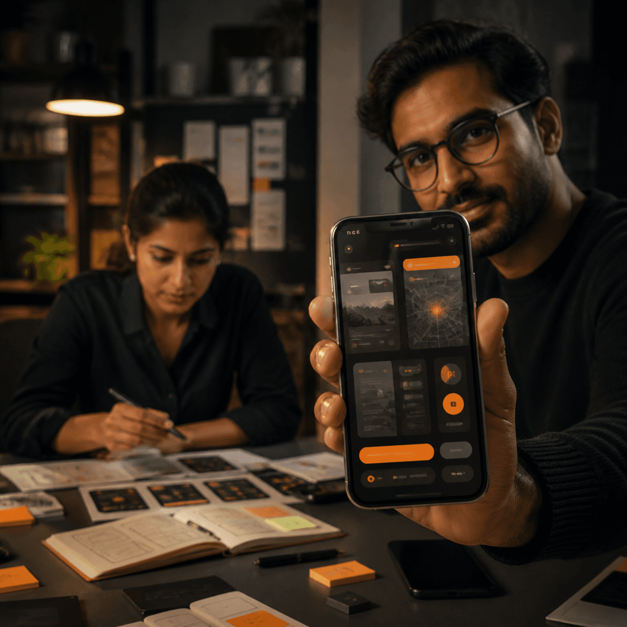 Product team presenting a mobile app prototype